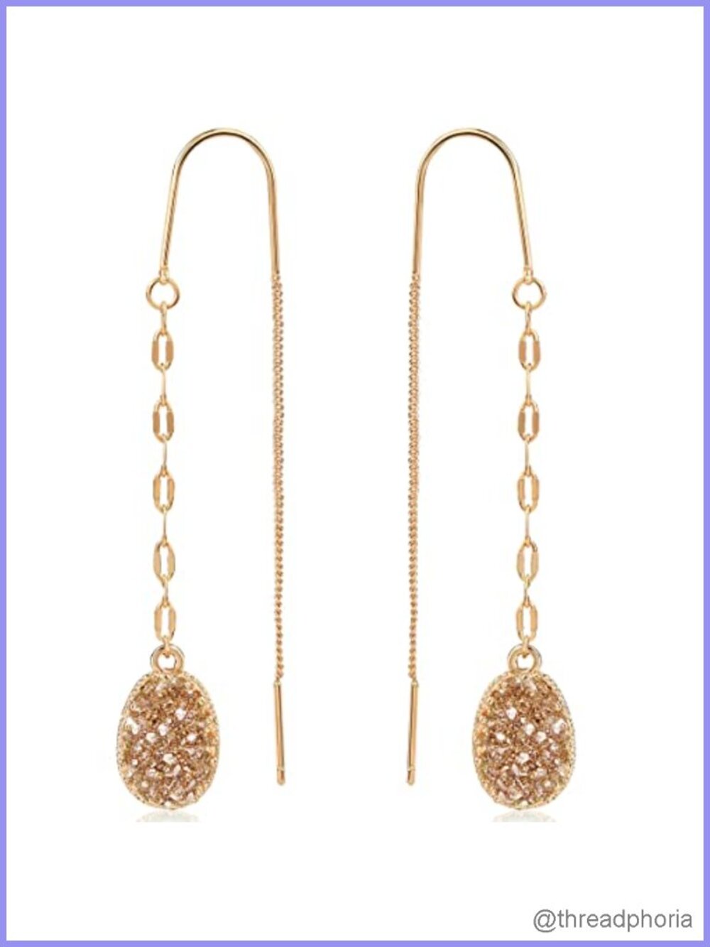 Simulated Druzy Threader Earrings for Women - Boho Long Chain Drop Earrings
